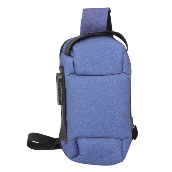 Vedenpitävä varkaudenestolaukku, jossa yhdistelmälukko naarmuuntumista estävä urheilullinen yhden olkapään rintalaukku, sininen