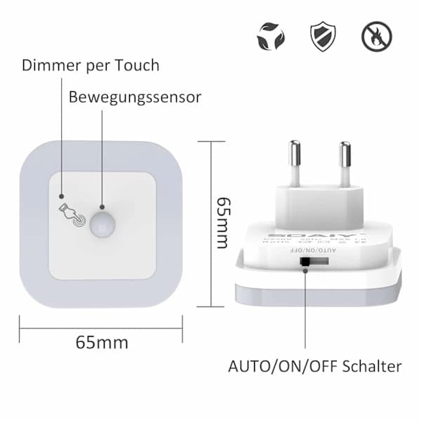 Bevegelsessensor LED Nattlampe Sett med 2 - Dimbar & 3 Moduser (Auto/På/Av)