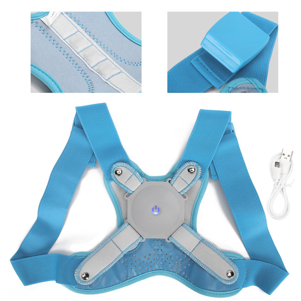 Posture Corrector Trainer med sensorvibrationspåmindelse Rygbøjle glattejern Blå