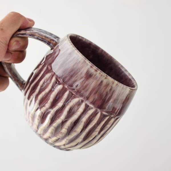 Stor keramisk kaffemugg, 600 ml Raku-glasyr, mikrovågs- och diskmaskinssäker, för kaffe, te och soppa, grön