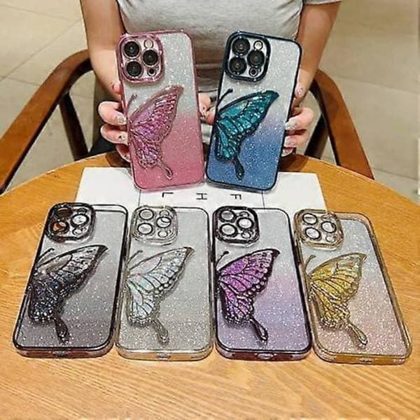 Gradient Glitter Butterfly Sand Case for iPhone 15 Pro Max, Transparent Phone Case for Women, Silver