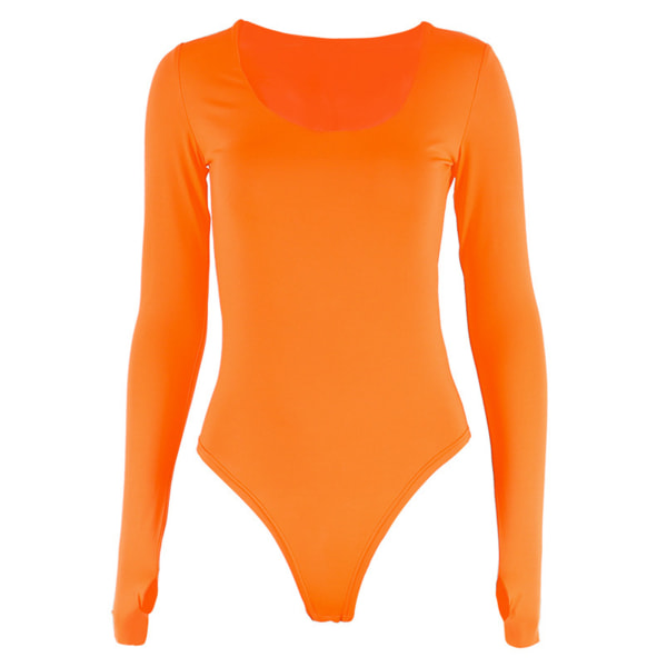 Kvinner Langermet Bodysuit Fasjonabel Sjarmerende Slim Fitting Body Leotard for Dancing S Orange