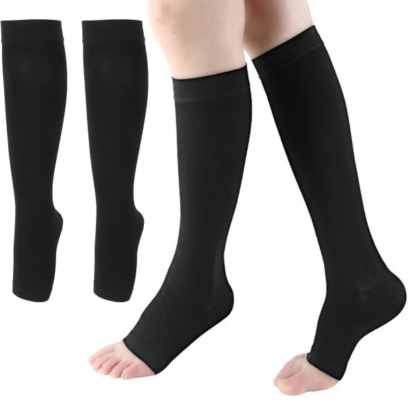 Kompressiosukat, hengittävät, liukumattomat joustavat avokärkiset sukat naisille, mustat