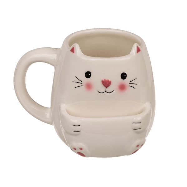 Kakekrus / Krus med rom for kjeks - Katt Hvit