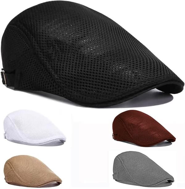 Herre Sommer Flat Cap, Justerbar Åndbar Polyester Mesh Hat, 55-60 cm, Grå, Til Udendørs Aktiviteter Og Solbeskyttelse