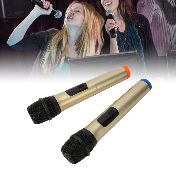 Trådløs mikrofon 1 for 2 UHF trådløs dobbel håndholdt dynamisk mikrofonsett med oppladbar mottaker for karaokesang