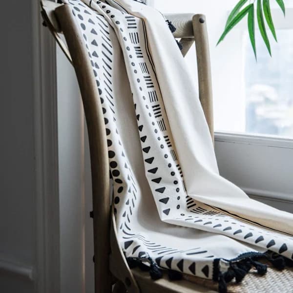 Boho Bomulds Linned Vinduesgardin Panel med kvaster Rod Pock