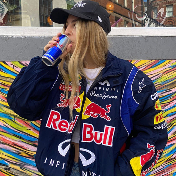 Vintage Racingjakke, Bomberjakke med trykk, F1 Streetwear Jakke Y2k M M