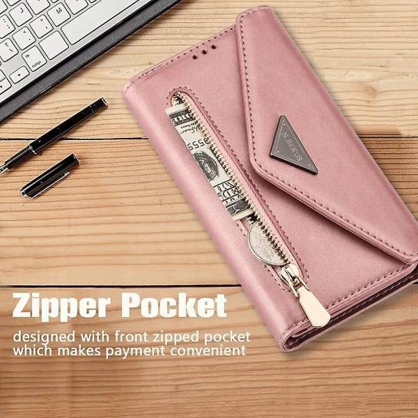 Kompatibel med iPhone SE 2020/ 8/ 7 Deksel Avtakbar Crossbody Halsrem Neckfodral Glidelås Deksel Skulder Med 6 kortholdere Cover Premium Pu Leat Rosa—PA