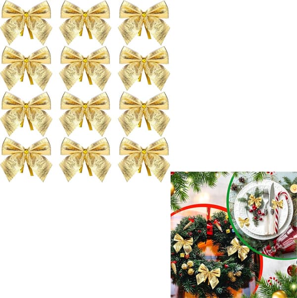 Juletræspynt, guldsløjfer til ophæng, 12 stk.