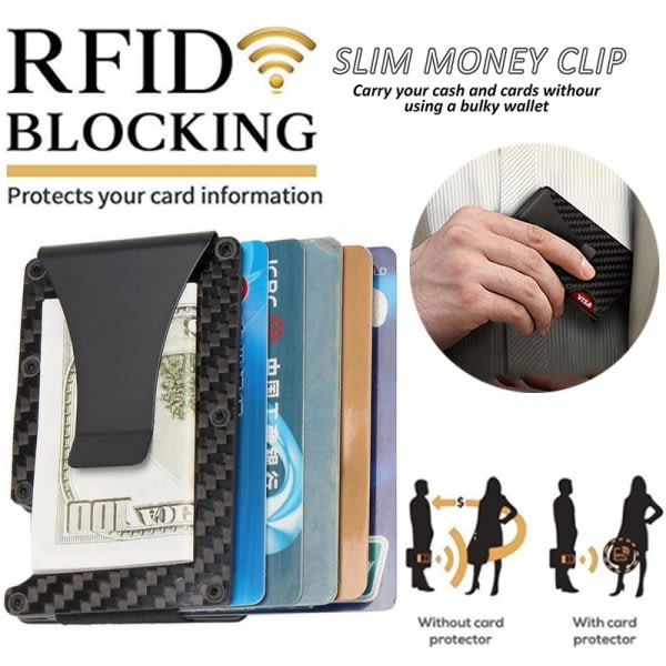 Kolfiberplånbok Metal Money Clip RFID Blocking Wallet Sort