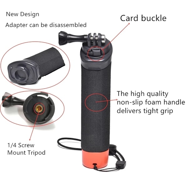 Floating Hand Grip for Action Camera Non-Slip Handle with Wrist Strap for GoPro 10 9 8 7 6 5 Cameras Water Sports