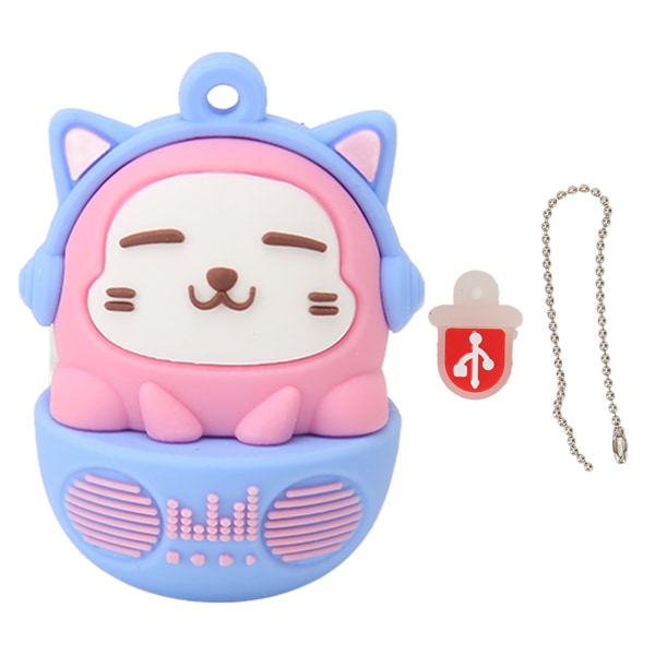 Tegneserie Flash Drive PVC USB2.0 Cat Pattern Plug and Play Stødsikker U Disk til Telefon Laptop Pink Blå 64g