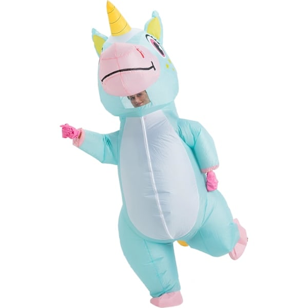 Paris_Oppustelig enhjørningedragt - Helkrops oppustelig enhjørningekostume - Deluxe Halloween-kostume - Voksenstørrelse (blå)