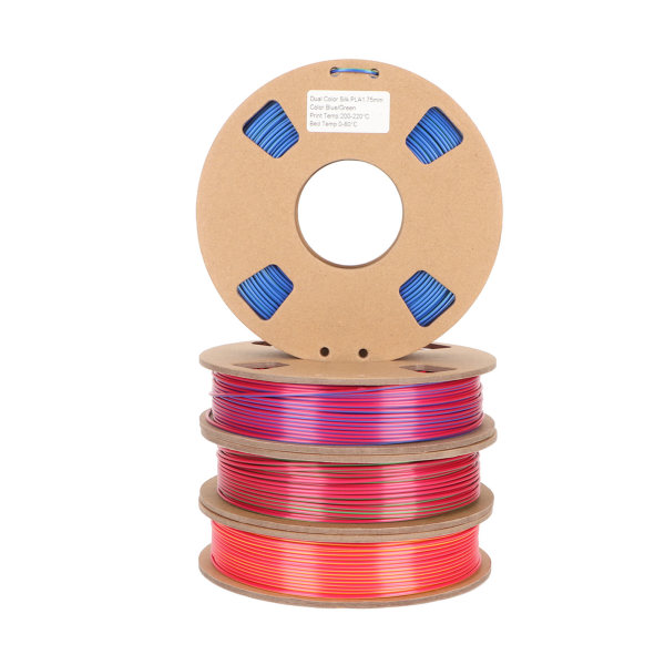 4 rullar siden dubbelfärgad filament PLA filament 1,75 mm Röd Guld Röd Grön Röd Blå Blå Grön 3D-skrivarfilamentpaket