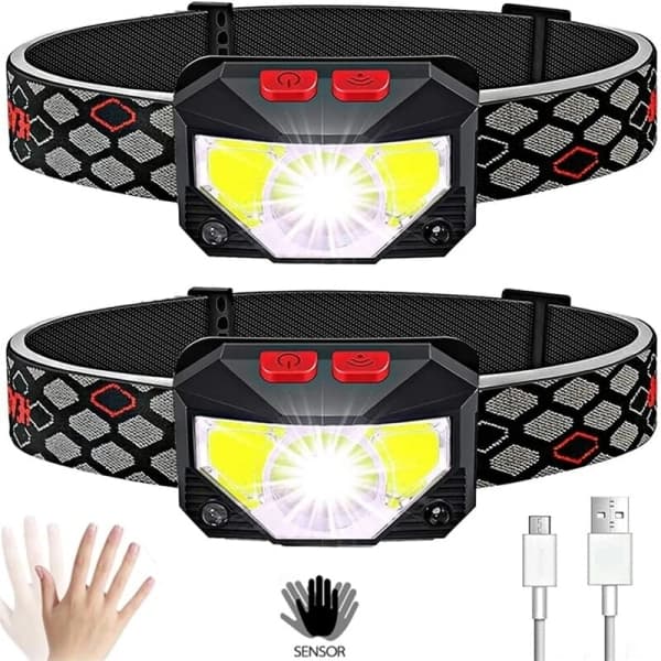 50000LM Kraftig LED-hodelykt sensor hodelykt USB oppladbar