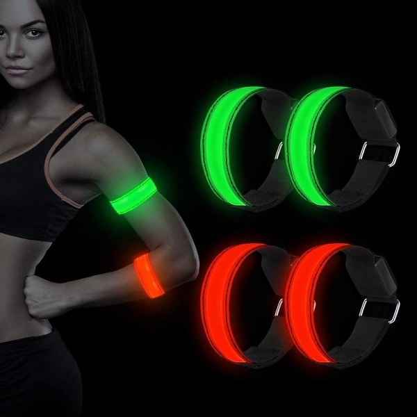 LED-armbånd, 4-pak reflekterende LED-lys armbånd, lysbånd, barns nattlys for løping, jogging, hundeturer, løping, utendørs sport