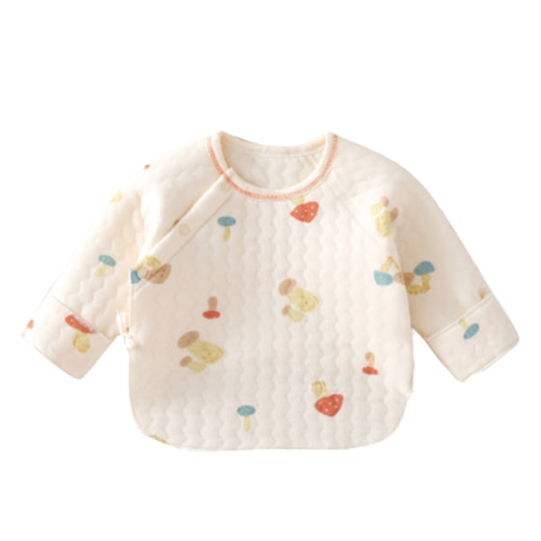 Babyblød bomuld langærmet top Hjemme Sød varm farverig svampeprint skjorte med bindebånd på siden 52 cm