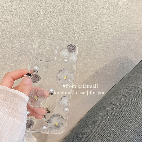 3D Blomsterkrystalcover til iPhone 15 Pro Max - Stødsikkert Blomsterdesignbeskyttelse til Kvinder 15PM