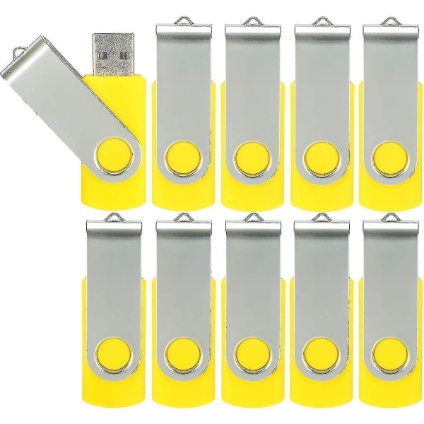10-pack USB-minnen USB 2.0 Tummenhet Bulk-pack Snurrbar Minnessticka Vikbar Lagring Jump Drive Zip Drive 10 Pack Gul 4GB.pa