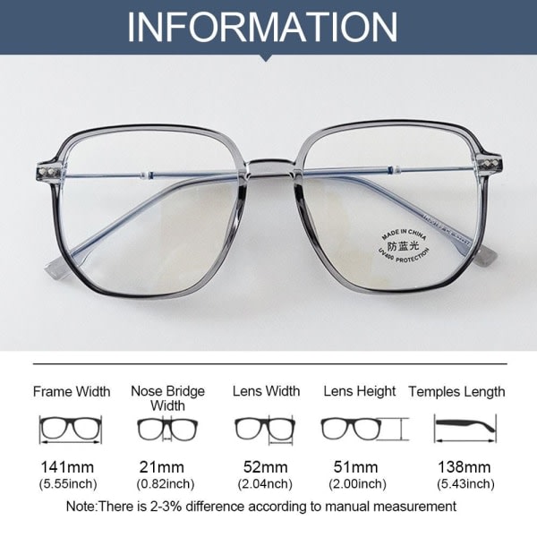 Anti-Blue Light Glasses Oversized glasses GRAY Grey