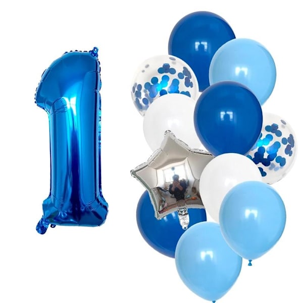 12 stk. Drengefødselsdag Balloner med 32 tommer Blå Nummer Ballon Fødselsdagsfest Dekoration Børn Anniversaires 1/2/3/5/6/8/9 År Gammel Blue 1