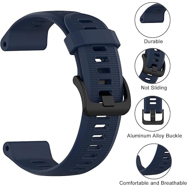 Paris Armband för Forerunner 945/935, 22mm Silikonarmband för Forerunner 955/965, Garmin Fenix 6/5, Quatix 5 mörkblå