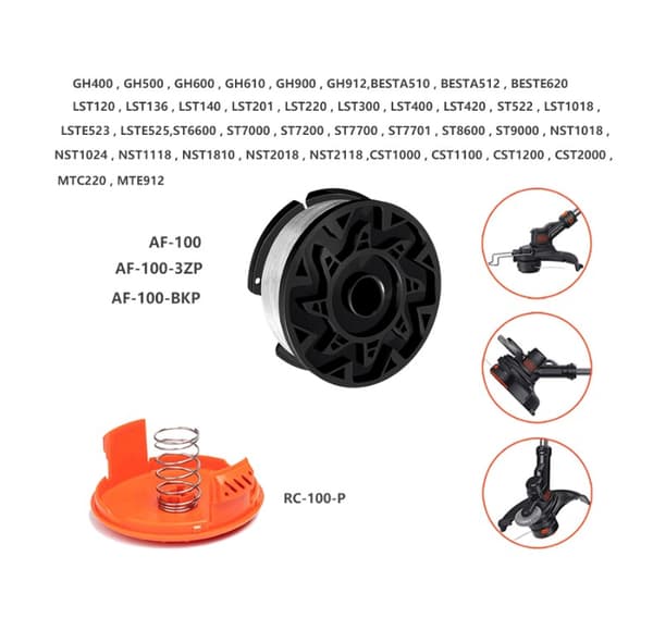 6-pakning spoler for BLACK+DECKER AF-100-3ZP gresstrimmer