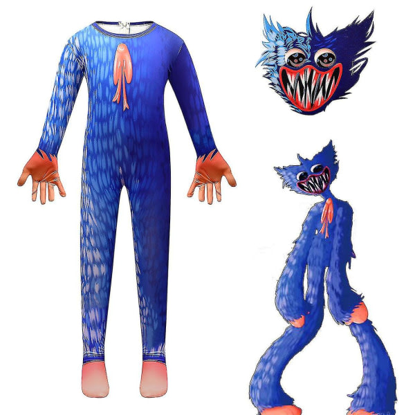 Poppy Playtime Kids Halloween Cosplay kostym og maske 110cm blå