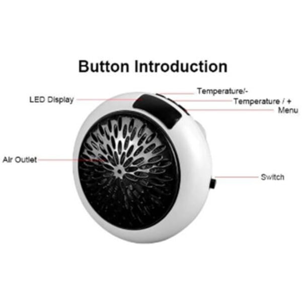 Seinään kiinnitettävä sähkölämmitin, PTC-lämmitin, kannettava lämmitin LED-näytöllä, 900W, valkoinen.pa