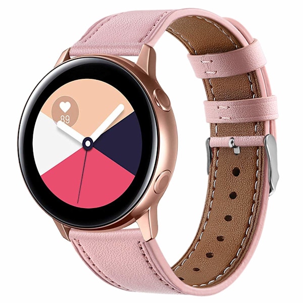 Kompatibel med Samsung Galaxy Watch 5/5 Pro/4/4 Classic/3 41mm /42mm/Active 2, 20mm Mjukt Läderersättningsarmband för Huawei GT2 / GT3 42mm (Rosa)