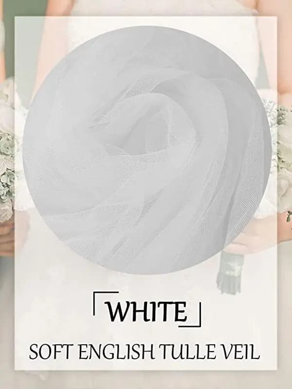 Single Layer Bridal Wedding White Fingertip Wedding Veil with Comb and Cut Edge (White)