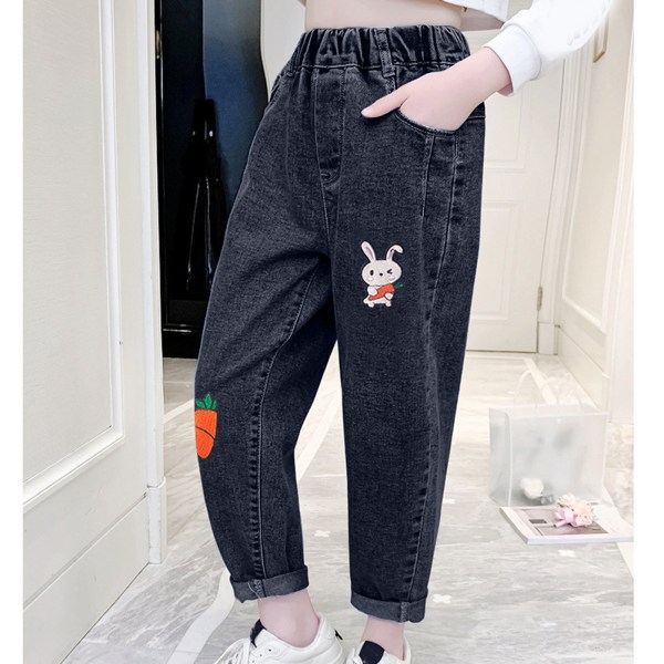 Jente lange bukser Elastisitet Uformelt kaninmønster løse bukser med lomme for daglig skole 150 cm/59.06in