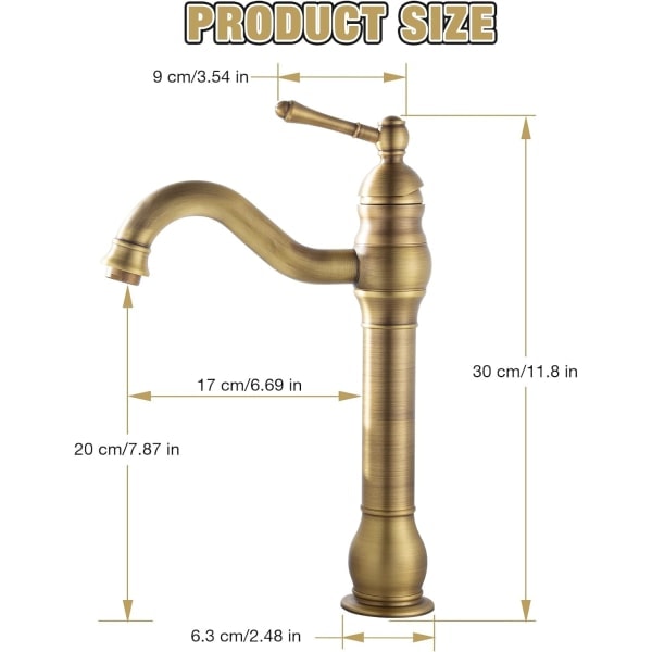 Hög Badrumsblandare Antik Mässing Enhandsfattning Handfat Blandare 360° Svängbar Bassinblandare För Badrum