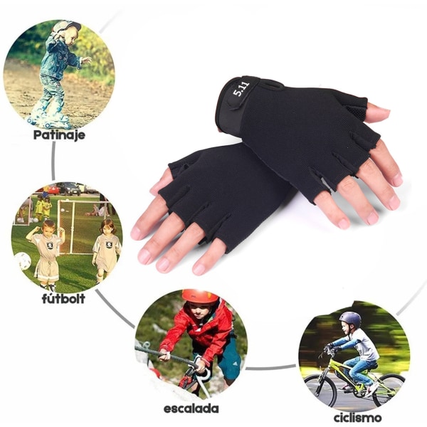 Et par børnehandsker halvfinger fri størrelse polyester børn sportshandsker til cykling bjergbestigning sort