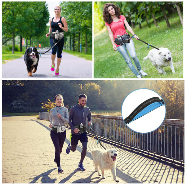 Hundpromenader Fanny Pack med handsfree koppel Justerbar løbe midjepakke Sort