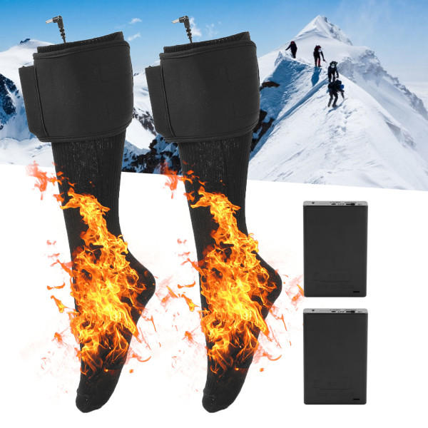Elektrisk oppvarmede sokker Oppladbart batteri Bomulls termiske sokker Vinter utendørs fotvarmer