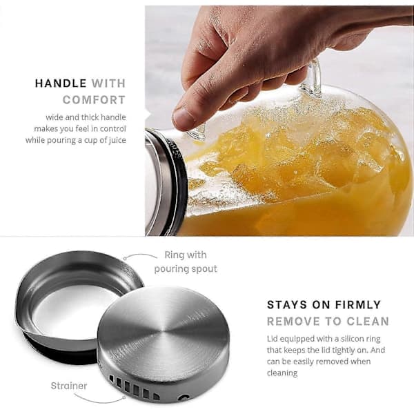 2500 ml glass pitcher with lid, elegant lightweight beverage carafe with handle compatible with cold drinks