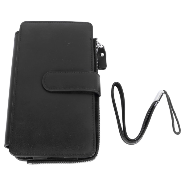Lång plånbok för män PU-läder frostat retro multifunktionell telefonkorthållare Handväska Business Handväska med dragkedja och rem Svart