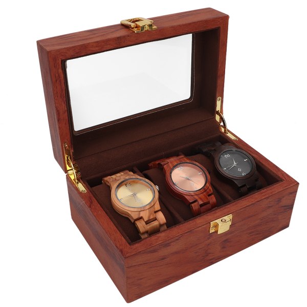Puinen 3-ruudukkoinen vintage -tyylinen watch näyttölaatikko watch säilytyslaatikko (päärynäpuu)