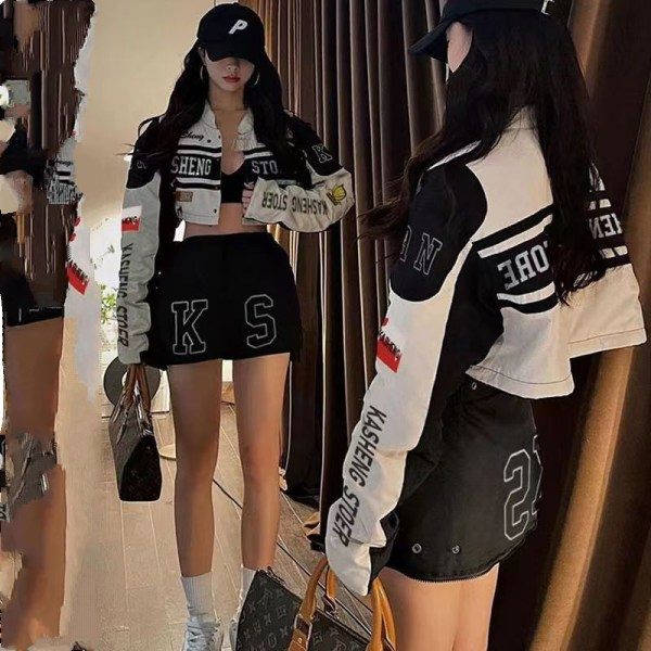 Varsity Jacka Dam Avtagbar Casual Jacka Harajuku Vintage Unisex Lättviktsjacka Bomber Coats Letterman Y2K XXXL