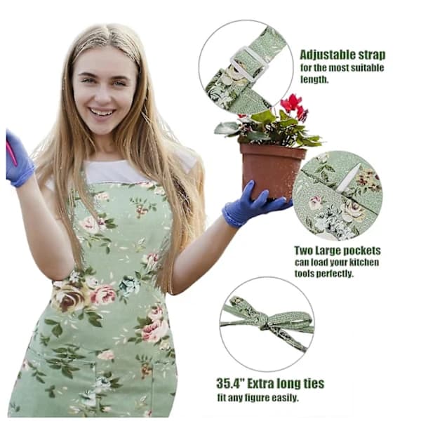 Kitchen Aprons with Floral Pattern and Pockets, 2-Pack