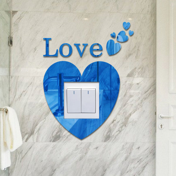 Akryl 3D-spegel Reflekterande Switch Stickers Love Living Room Vær blå