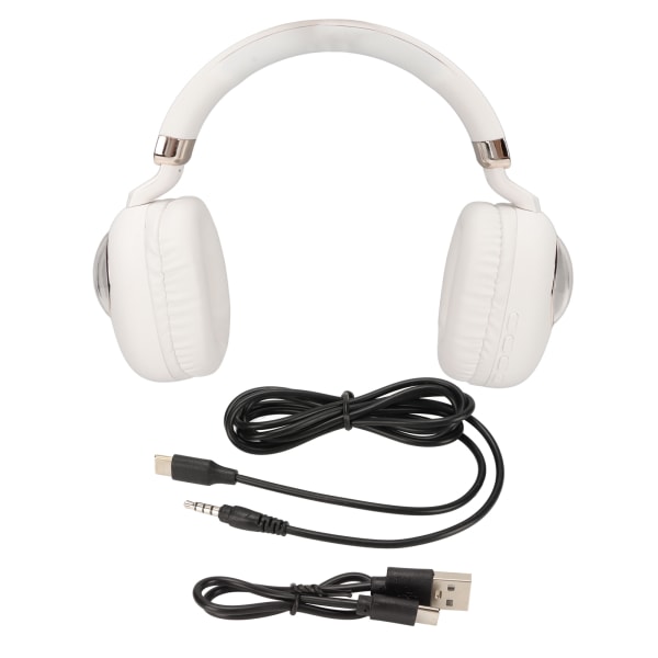Bluetooth Gaming Headset Søde tegneserie-kablede trådløse stereohovedtelefoner med LED-lys til spil Film Musik Hvid