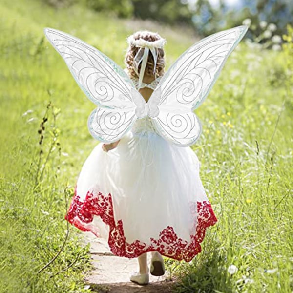 Barn Mousserende Sheer Fairy Wings Halloween Elf Fancy Dress, Hvid