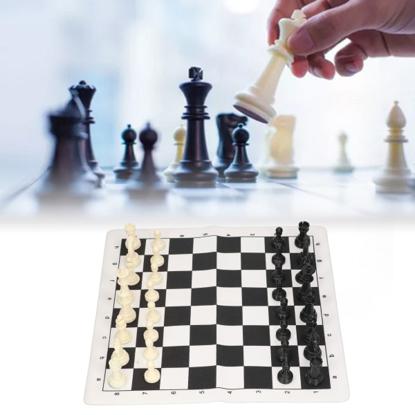 Sjakksett Plast Internasjonalt sjakksett Svart og hvitt sjakkbrettsett med oppbevaringspose