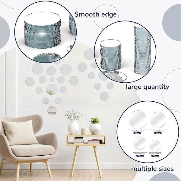 250 stk. Små Sirkel Håndverkspeil, Mini Runde Akryl Håndverks Mosaikk Speilfliser for Håndverk og DIY.pa