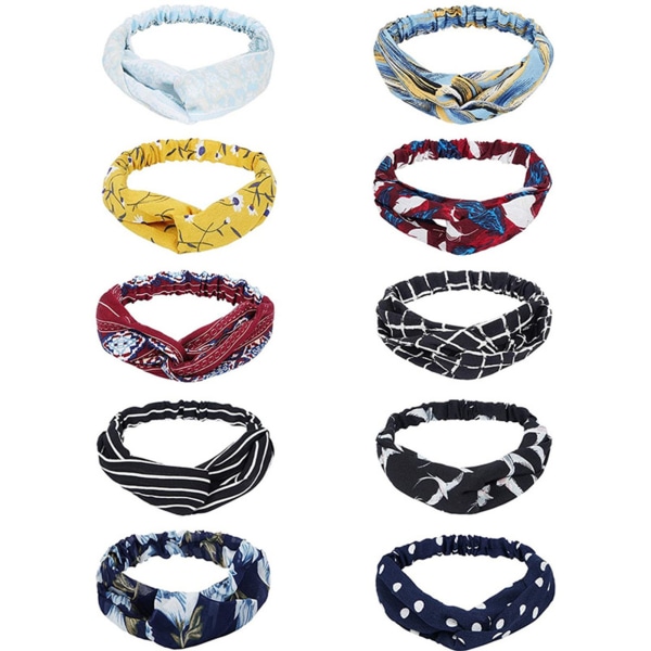 Stretchigt pannband för kvinnor Förhindrar glidning Svettabsorberande printed Twist knutet hårband för fest dagligen 10st
