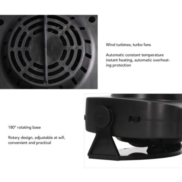 Dobbelt tilstands roterende 360° bilvarmer, 150W ABS, bærbar bilrudeafrimer, defogger 12V 12,5a 24V 9A.pa