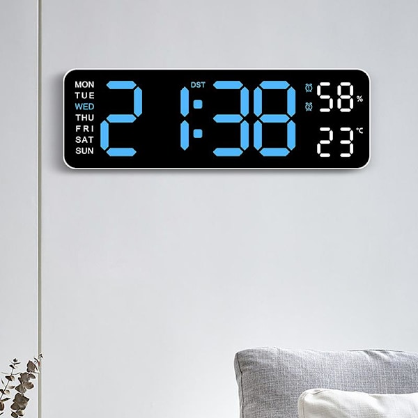 9 Tums Stor Digital Väggklocka Temperatur Luftfuktighet Vecka Automatisk Dimbar Bordsklocka 12/24H Elektronisk LED-Väckarklocka Funktion